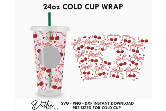 Cherry Bows Valentines Cold Cup SVG 24oz – Graphics & Tumbler Wraps