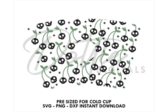 Cherry Skulls Cold Cup SVG 24oz: Graphics & Tumbler Wraps