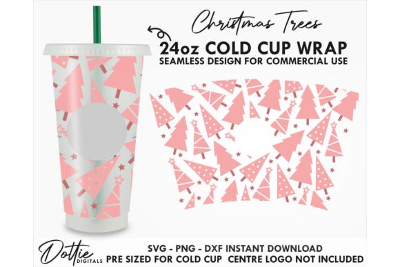 Christmas Trees Cold Cup SVG 24oz Graphics for Tumbler Wraps