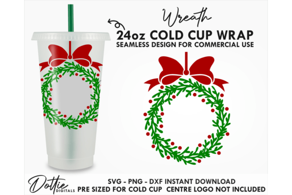 Christmas Wreath Cold Cup SVG 24oz Graphics