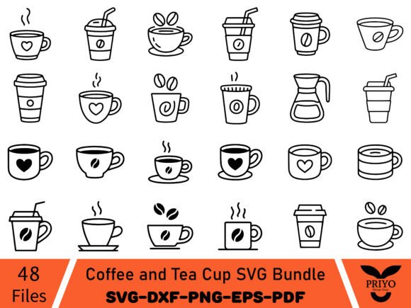 Coffee and Tea Cup SVG Bundle Graphics and Illustrations
