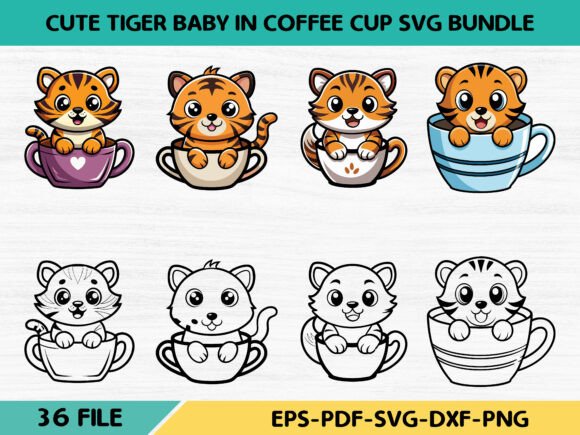 Cute Tiger Baby in Coffee Cup Svg Bundle: Graphics & Illustrations Review