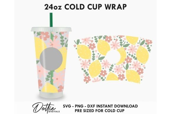 Ditsy Lemons Cold Cup SVG: Graphics & Tumbler Wraps