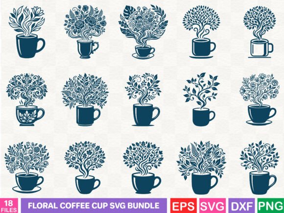 Floral Coffee Cup SVG Bundle: Graphics & Illustrations