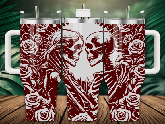 Floral Skeleton Couple Tumbler SVG for Graphics & Crafts