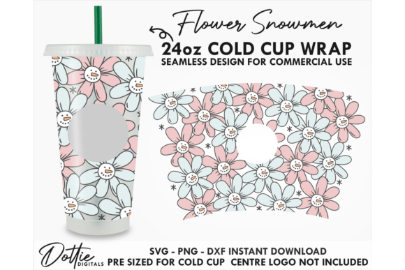 Flower Snowman Cold Cup SVG Tumbler Wraps Graphics