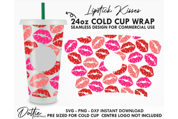 Kisses Valentines Cold Cup SVG 24oz: Graphics & Tumbler Wraps