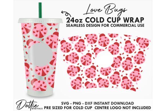 Love Bug Valentines Cold Cup SVG 24oz: Graphics for Tumbler Wraps