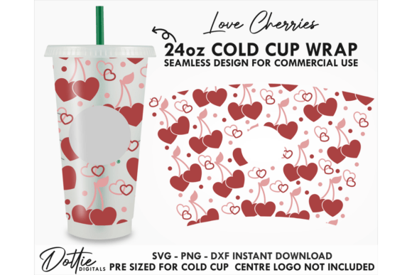 Love Cherries Valentine Cold Cup SVG Graphics for Tumbler Wraps