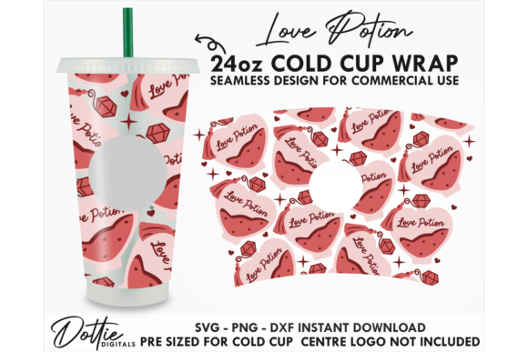 Love Potion Cold Cup SVG 24oz: Graphics for Tumbler Wraps