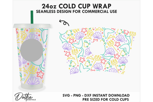 Mermaid Cold Cup SVG: Tumbler Wrap Graphics