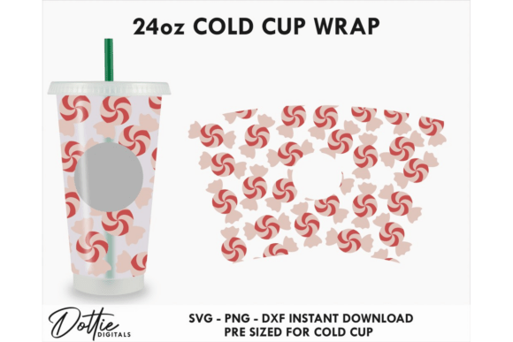 Peppermints Cold Cup SVG 24oz Graphics Tumbler Wraps