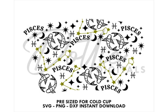 Pisces Star Sign Cold Cup SVG 24oz: Graphics & Tumbler Wraps