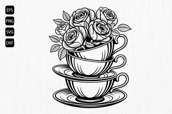 Rose Cup Svg, Floral Teacup Svg for Crafts & Graphics