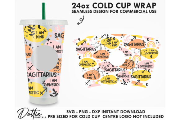 Sagittarius SVG: Cold Cup Tumbler Wraps & Graphics