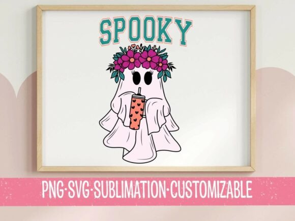 Spooky Floral Ghost with Tumbler SVG PNG: Graphics & T-Shirt Designs