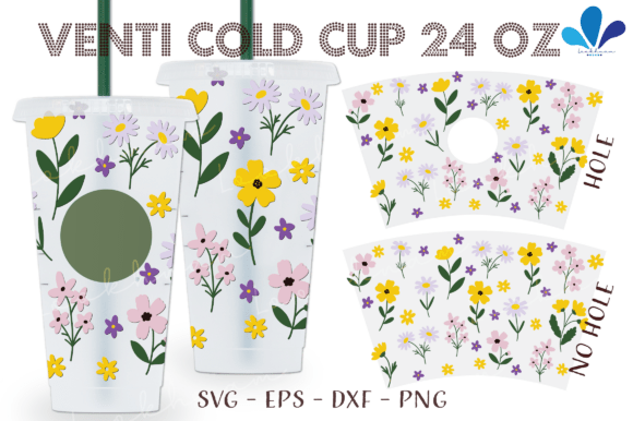 Summer Wild Flowers Venti Cold Cup SVG for Graphics & Print Templates