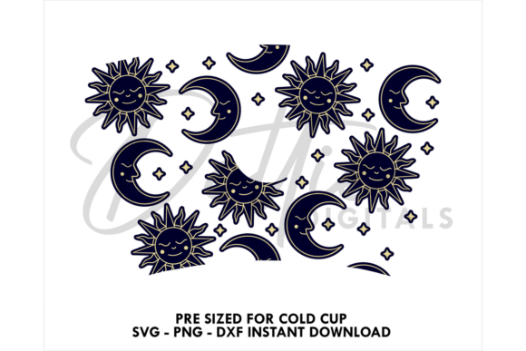 Sun and Moons Cold Cup SVG 24oz: Graphics & Tumbler Wraps