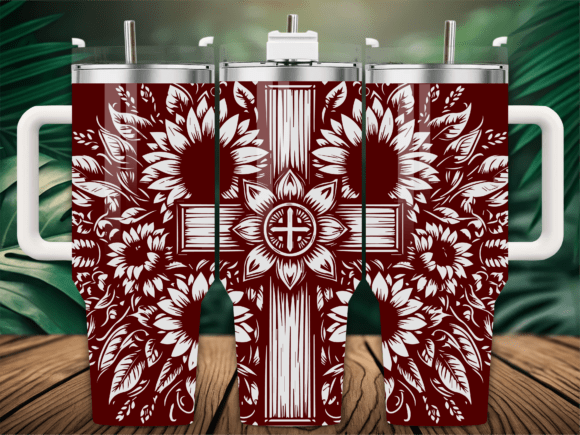 Sunflower Floral Cross Laser Tumbler SVG Graphics for Tumbler Wraps